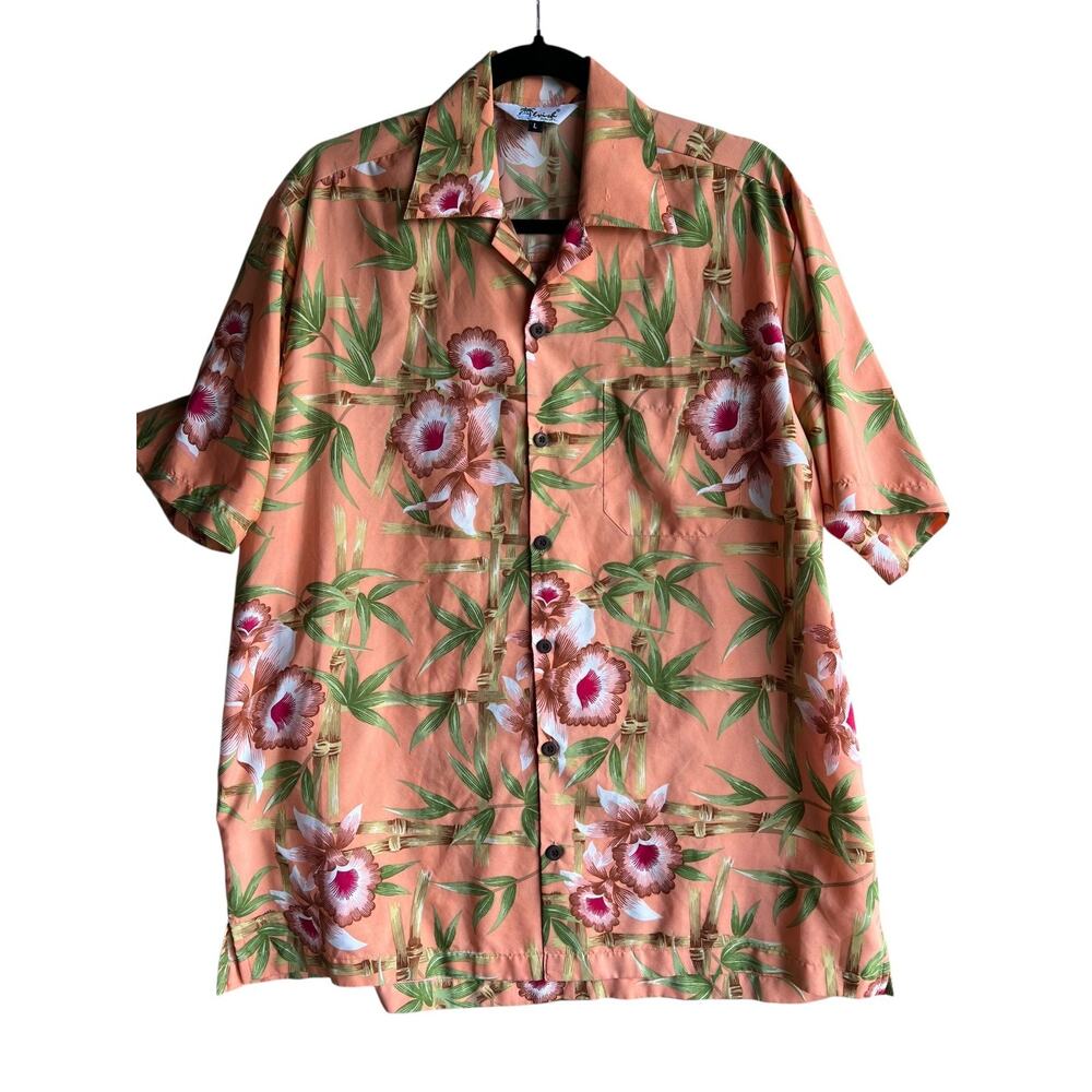 Alvish Men's Hawaiian Tiki Oasis Island Shirt Floral Peach Size Large